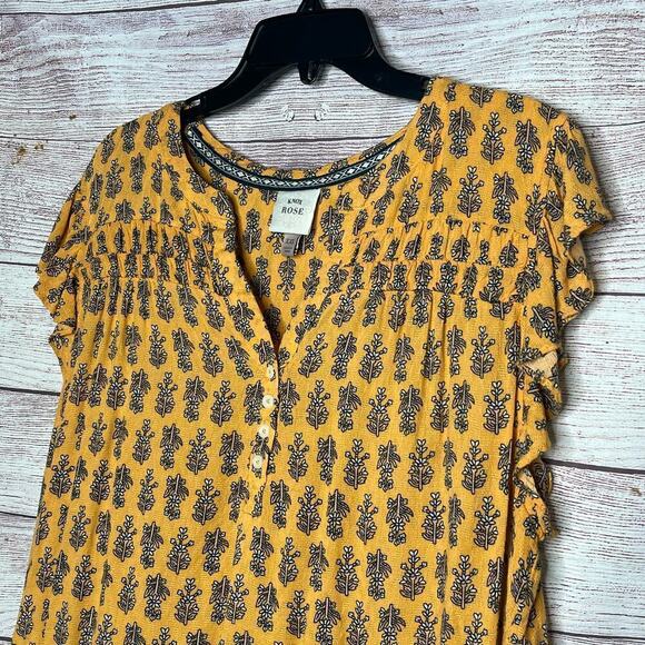 Knox Rose Women's Mustard Yellow Flutter Sleeve Floral Boho Flowy Top Size XXL - Picture 7 of 9